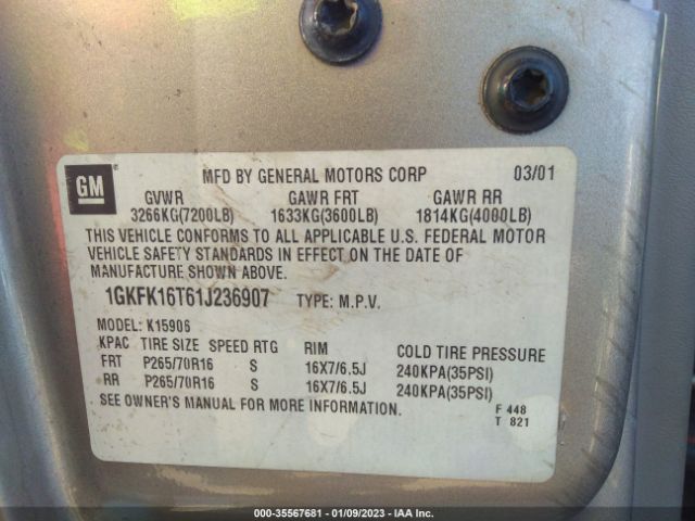 1GKFK16T61J236907 GMC Yukon Xl Slt