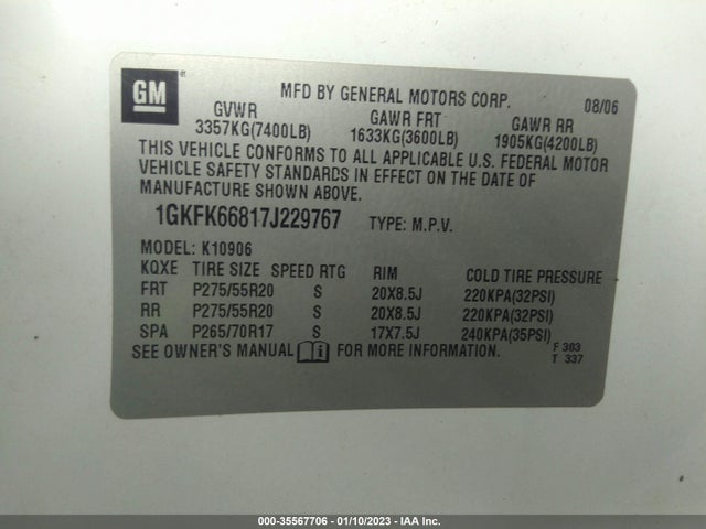GMC YUKON XL DENALI 2007 1GKFK66817J229767 Image 10