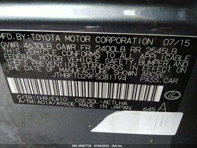 Lexus IS 250 2015 JTHBF1D29F5081194 Image 9