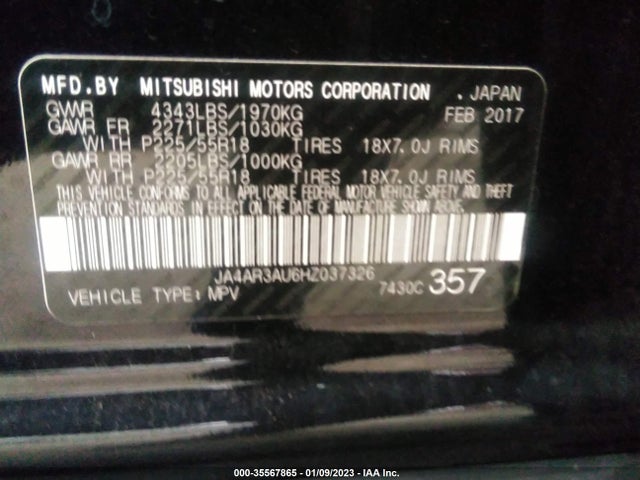 2017 Mitsubishi Outlander, VIN: JA4AR3AU6HZ037326
