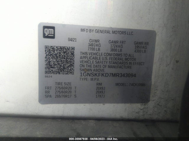Chevrolet Suburban Premier 2021 1GNSKFKD7MR343094 Image 9
