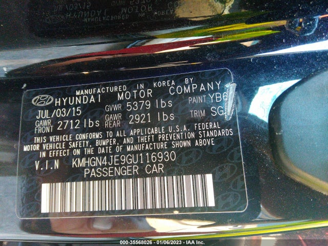 2016 Hyundai Genesis, VIN: KMHGN4JE9GU116930