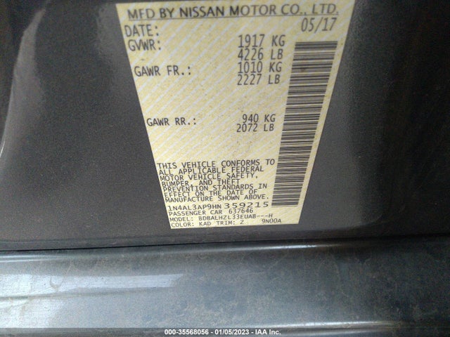 2017 Nissan Altima, VIN: 1N4AL3AP9HN359215