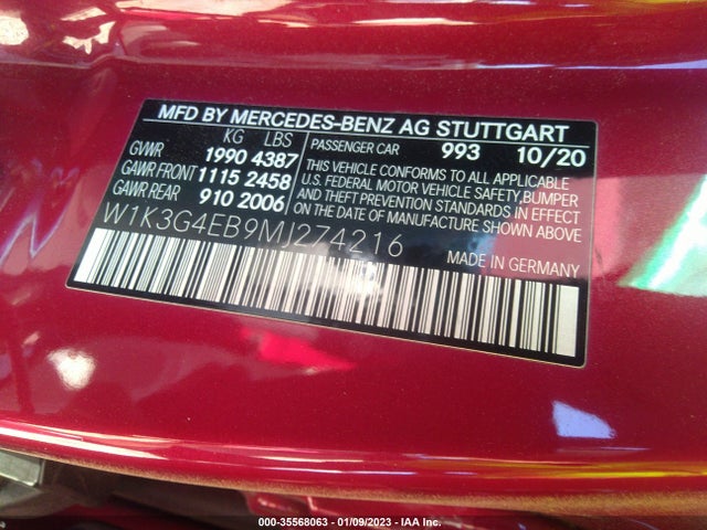 2021 Mercedes-Benz A-Class, VIN: W1K3G4EB9MJ274216