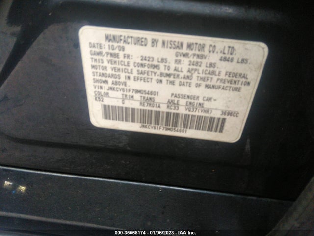 2009 INFINITI G37 SEDAN X VIN: JNKCV61F79M054601