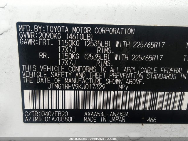 Toyota RAV4 LE 2019 JTMG1RFV9KJ017329 Image 9
