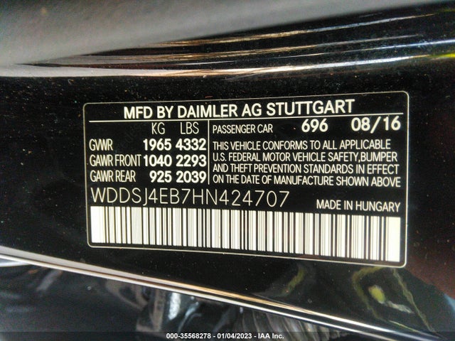 2017 Mercedes-Benz CLA-Class, VIN: WDDSJ4EB7HN424707