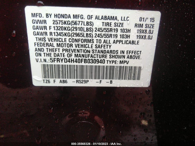 Acura Mdx Tech Pkg 2015 5FRYD4H40FB030940 Image 9