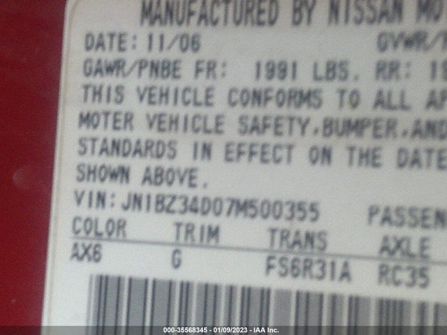 2007 NISSAN 350Z ENTHUSIAST VIN: JN1BZ34D07M500355