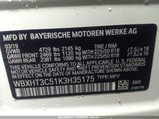2019 BMW X1, VIN: WBXHT3C51K3H35175