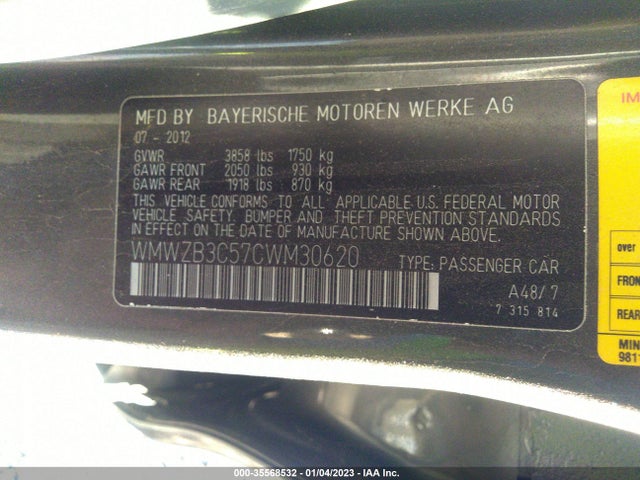 2012 MINI COOPER COUNTRYMAN VIN: WMWZB3C57CWM30620