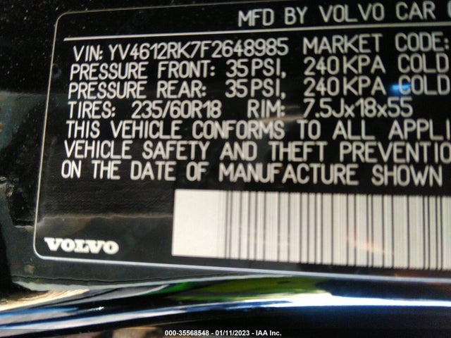 2015 VOLVO XC60 T5 VIN: YV4612RK7F2648985