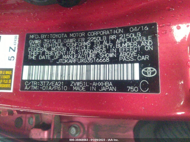 2016 Toyota Prius, VIN: JTDKARFUXG3516668