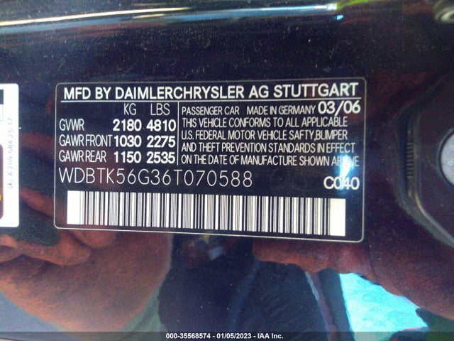 2006 MERCEDES-BENZ CLK-CLASS 3.5L VIN: WDBTK56G36T070588