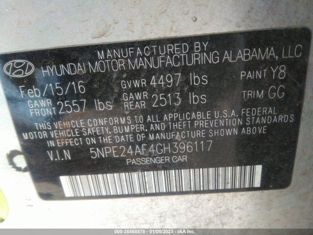 Hyundai Sonata 2.4l 2016 5NPE24AF4GH396117 Image 10