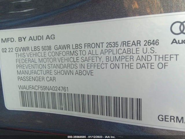 2022 Audi A5, VIN: WAUFACF59NA024761