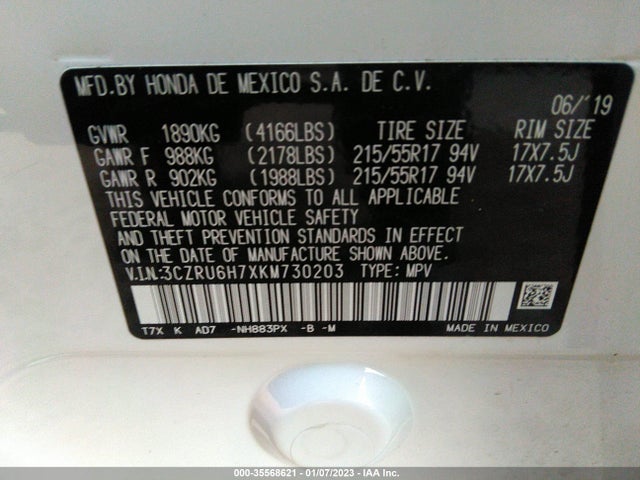 Honda Hr-v Ex-l 2019 3CZRU6H7XKM730203 Image 10