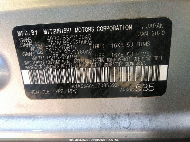 JA4AS3AA5LZ035392 Mitsubishi Eclipse Cross Es