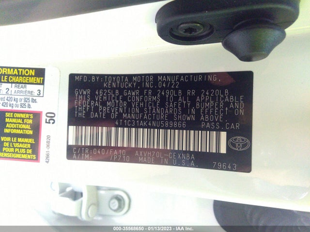 2022 Toyota Camry, VIN: 4T1C31AK4NU589866