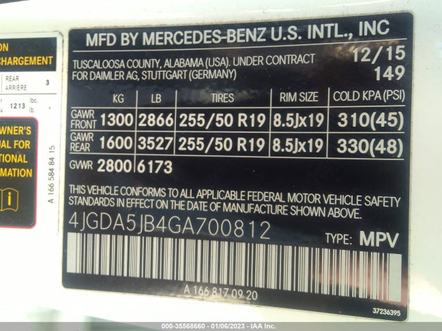 2016 Mercedes-Benz GLE-Class, VIN: 4JGDA5JB4GA700812