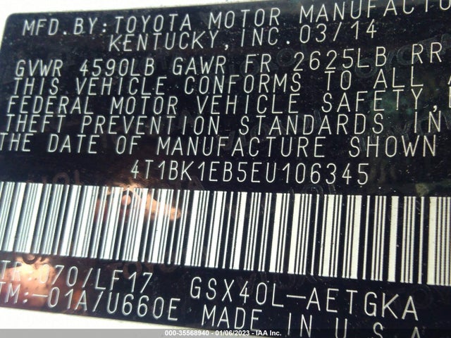 2014 TOYOTA AVALON LIMITED VIN: 4T1BK1EB5EU106345