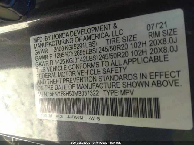 Honda Passport Ex-l 2021 5FNYF8H50MB031322 Image 11