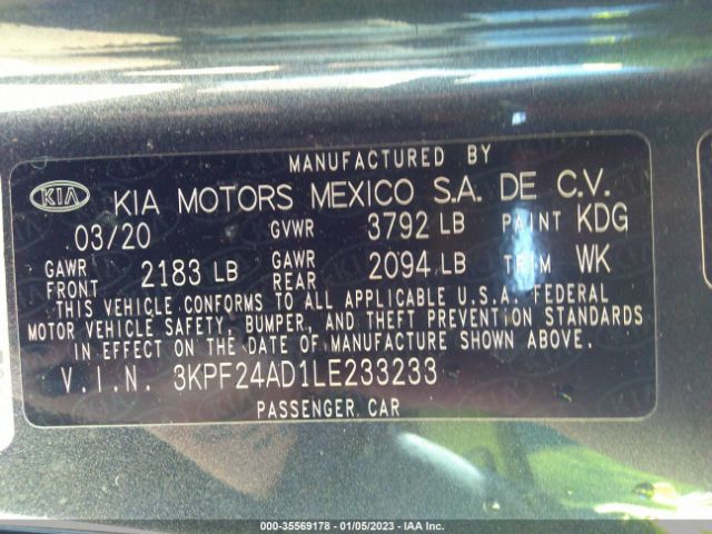 3KPF24AD1LE233233 KIA Forte Lxs