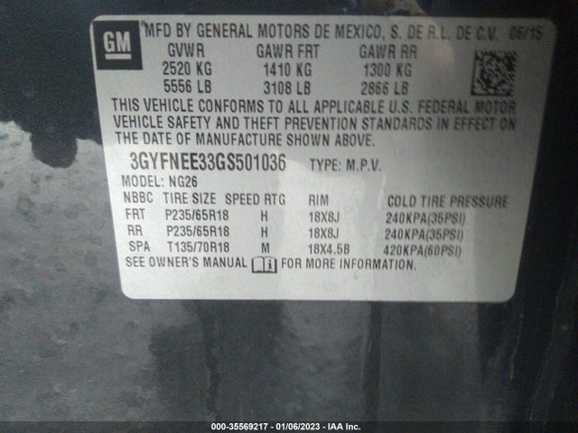 3GYFNEE33GS501036 Cadillac Srx Luxury Collection