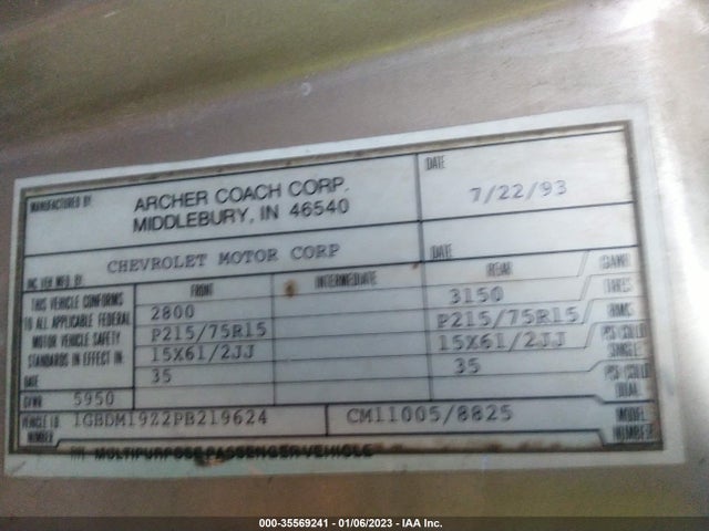 1993 CHEVROLET ASTRO VIN: 1GBDM19Z2PB219624