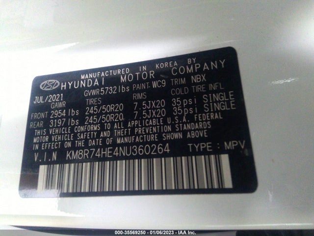 2022 Hyundai Palisade, VIN: KM8R74HE4NU360264