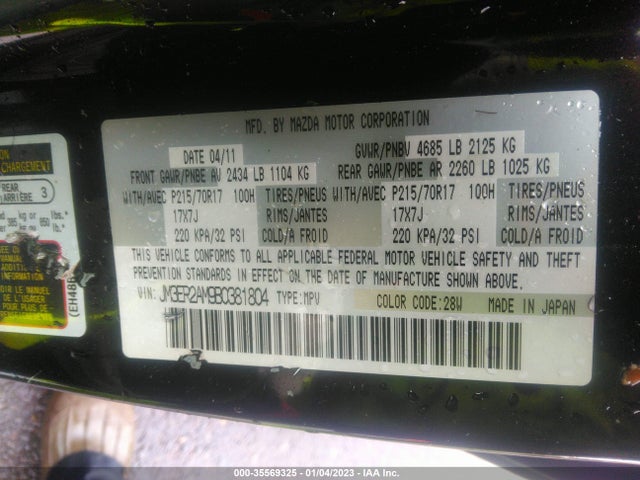 2011 MAZDA CX-7 I SV VIN: JM3ER2AM9B0381804