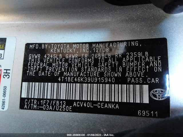 Продажа на аукционе авто 2009 Toyota Camry, vin: 4T1BE46K39U915940, номер лота: 35569330