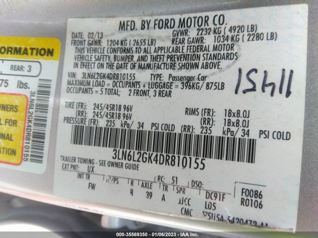 Lincoln MKZ 2013 3LN6L2GK4DR810155 Image 10