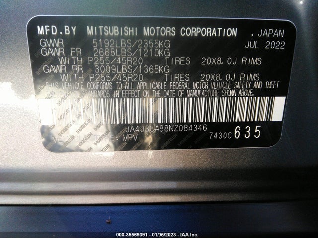 JA4J3UA88NZ084346 Mitsubishi Outlander Se