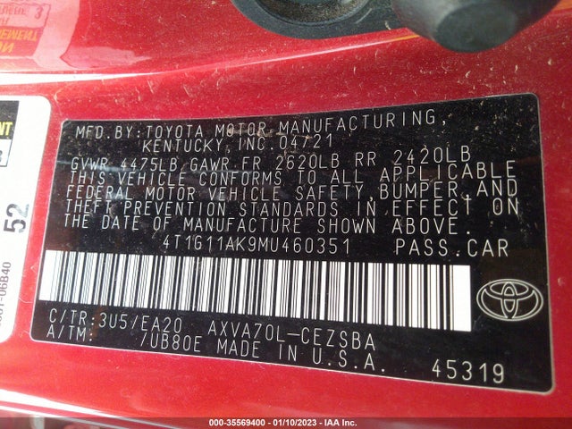 Toyota CAMRY SE 2021 4T1G11AK9MU460351 Image 10