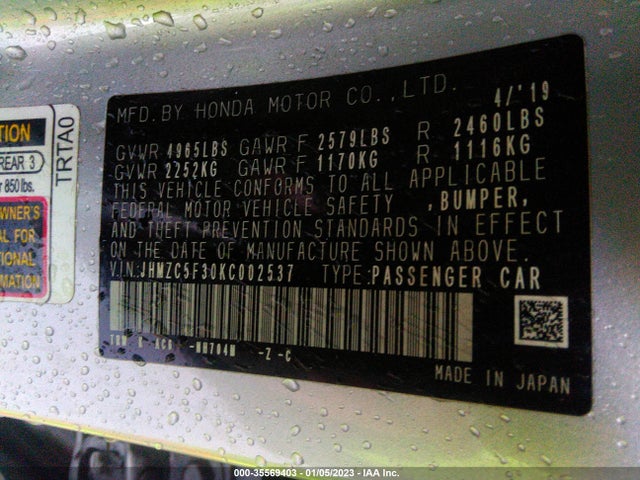 2019 Honda Clarity, VIN: JHMZC5F30KC002537