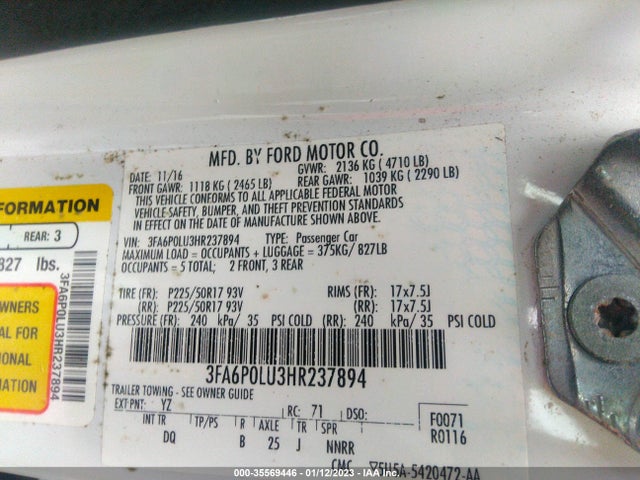 2017 Ford Fusion, VIN: 3FA6P0LU3HR237894