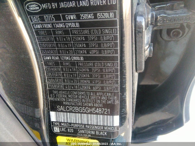 SALCR2BG5GH548721 Land Rover Discovery Sport Hse