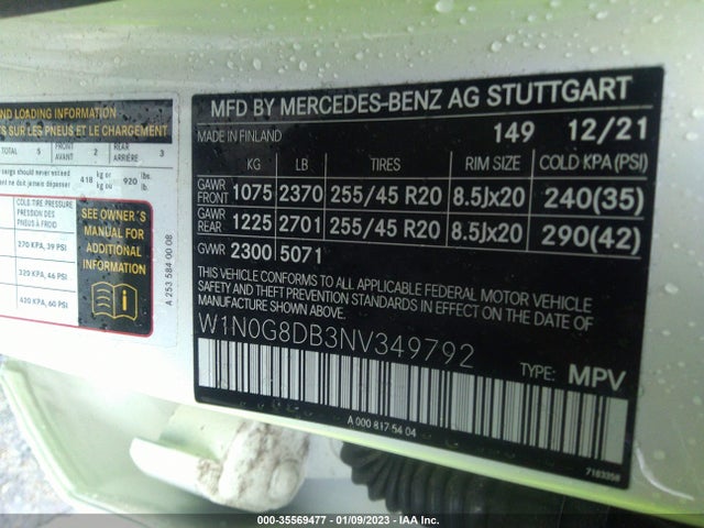 W1N0G8DB3NV349792 Mercedes-Benz Glc 300 Suv