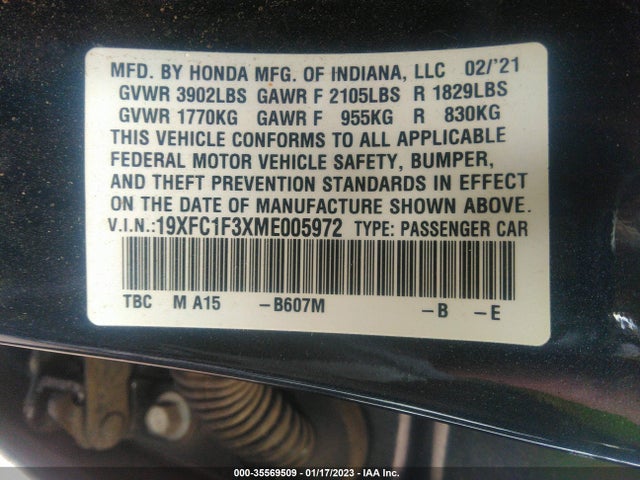 2021 HONDA CIVIC SEDAN EX VIN: 19XFC1F3XME005972