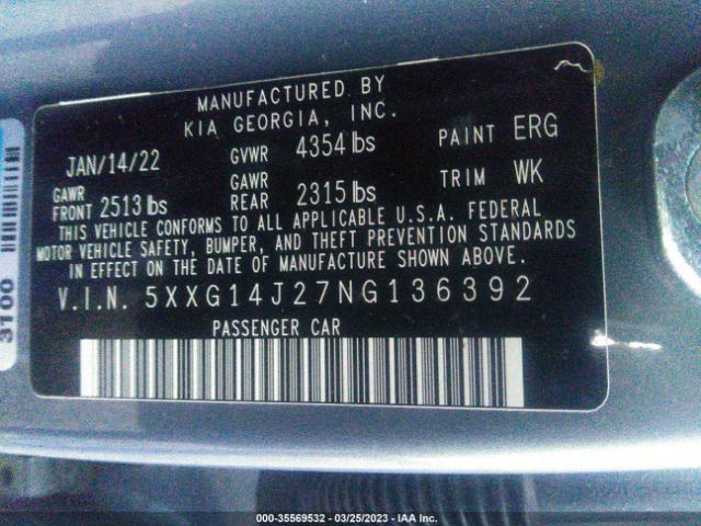 5XXG14J27NG136392 KIA K5 LXS