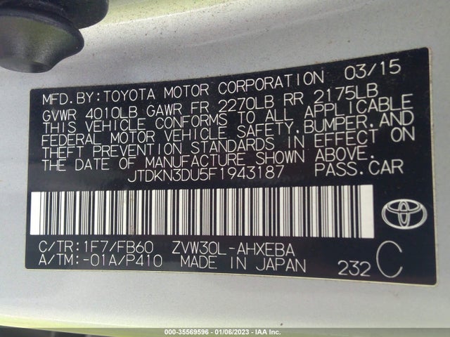 2015 Toyota Prius, VIN: JTDKN3DU5F1943187