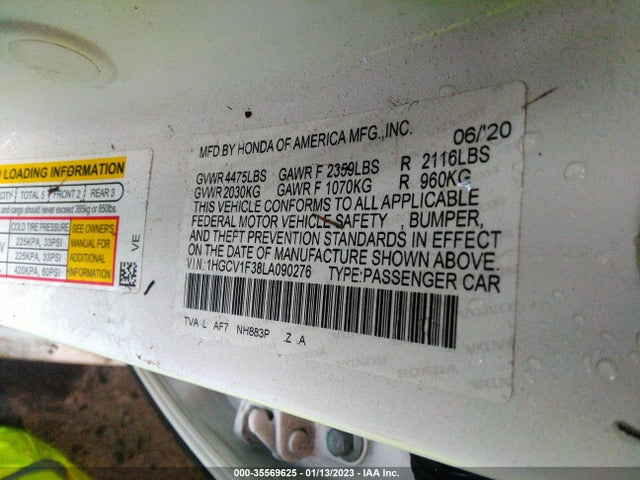 2020 Honda Accord, VIN: 1HGCV1F38LA090276