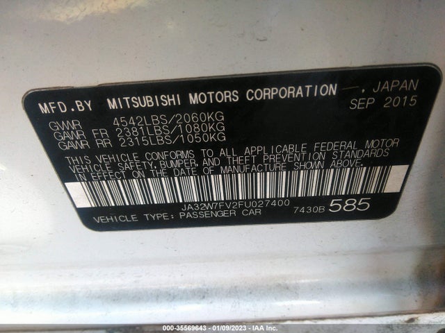 2015 Mitsubishi Lancer, VIN: JA32W7FV2FU027400