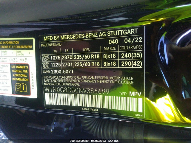 2022 Mercedes-Benz GLC-Class, VIN: W1N0G8DB0NV386699