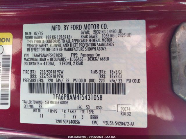 1FA6P8AM4F5431058 Ford Mustang V6