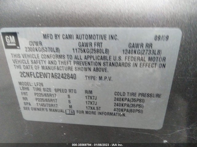 2010 CHEVROLET EQUINOX LS VIN: 2CNFLCEW7A6242840