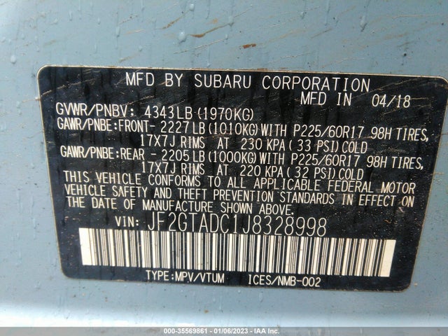 2018 Subaru Crosstrek, VIN: JF2GTADC1J8328998