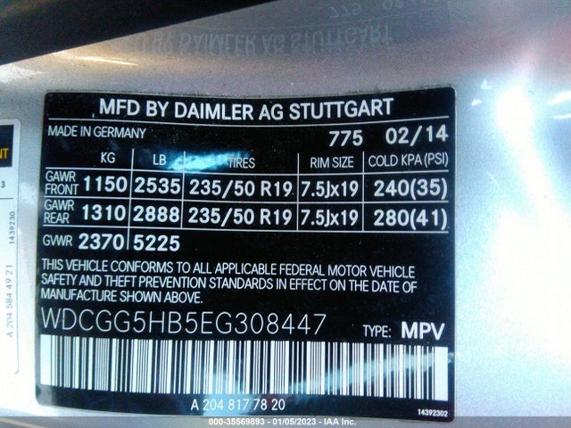2014 Mercedes-Benz GLK-Class, VIN: WDCGG5HB5EG308447