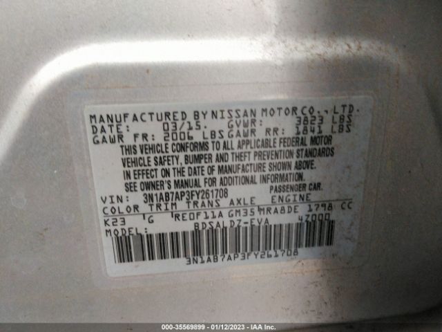 3N1AB7AP3FY261708 Nissan Sentra Sr/sl/s/sv/fe+ S